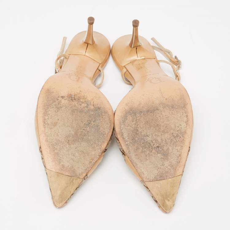 مملوكة مسبقًا Dior Beige/Brown Canvas And Leather Slingback  Sandals Size 38