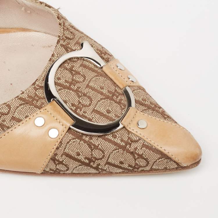 مملوكة مسبقًا Dior Beige/Brown Canvas And Leather Slingback  Sandals Size 38