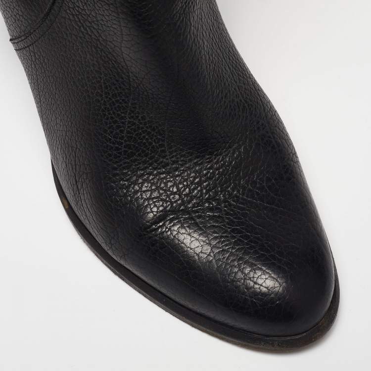 Pre Owned Dior Black Leather CD Buckle Calf Length Boots Size 38