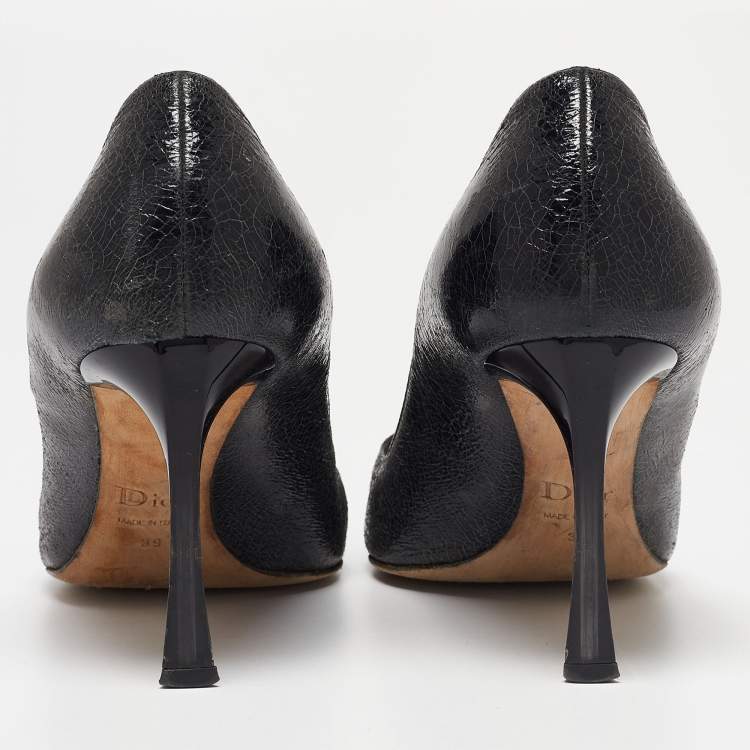Pre Owned Dior Black Crackled Leather Pointed Toe Pumps Size 39