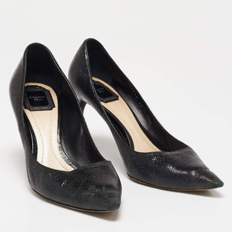 Pre Owned Dior Black Crackled Leather Pointed Toe Pumps Size 39