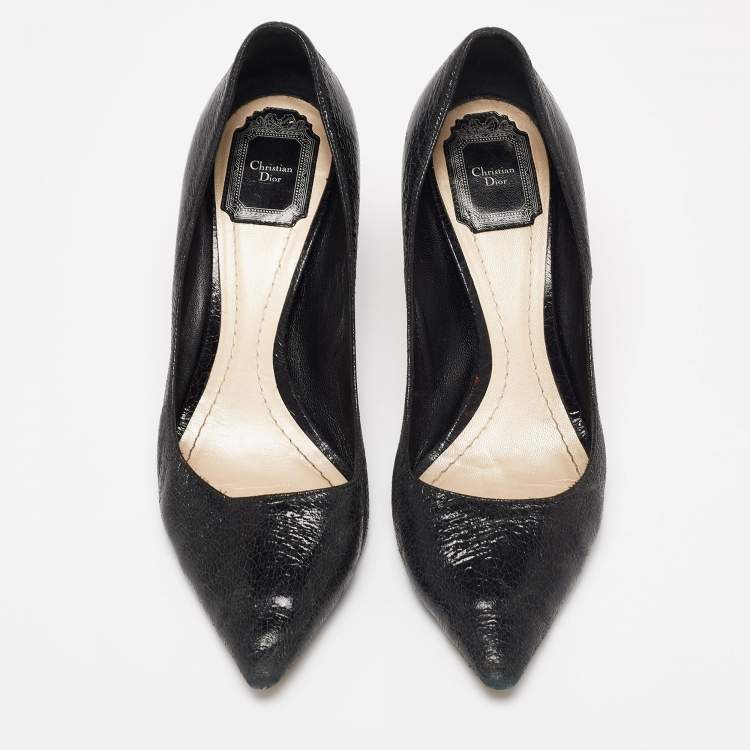 Pre Owned Dior Black Crackled Leather Pointed Toe Pumps Size 39