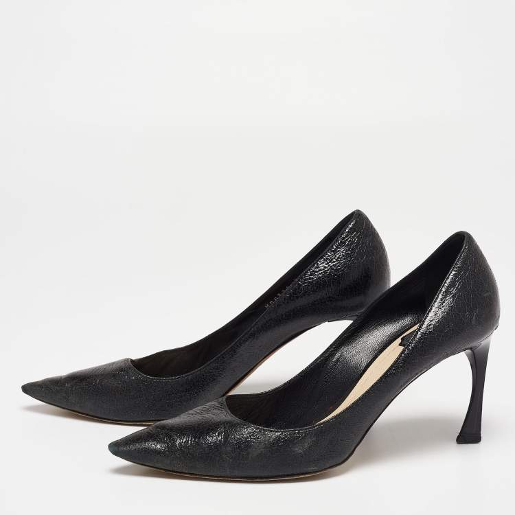 Pre Owned Dior Black Crackled Leather Pointed Toe Pumps Size 39