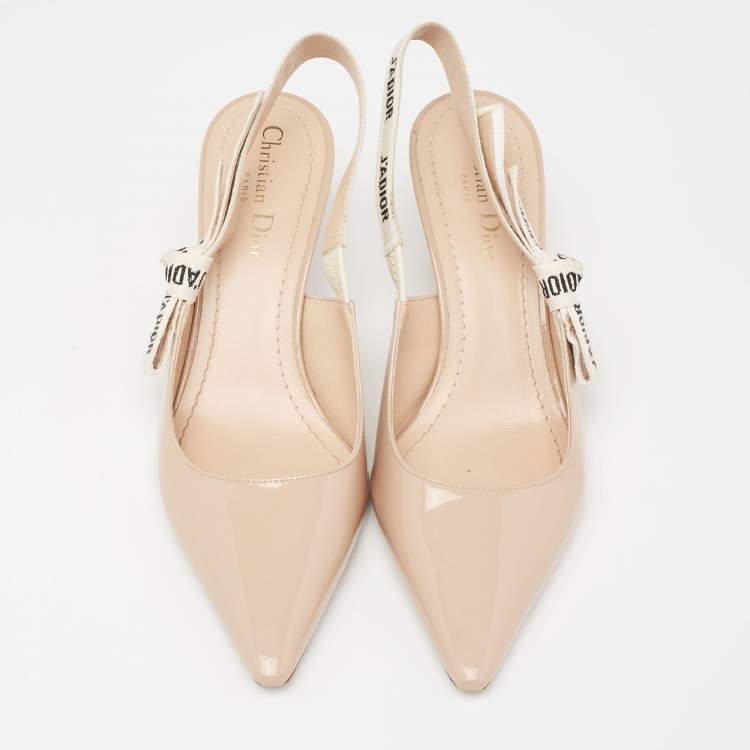 Pre Owned Dior Beige Patent Leather J'adior Slingback Sandals Size 38.5