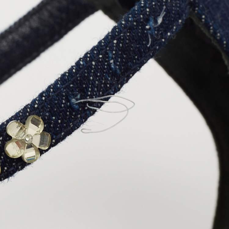 Pre Owned Dior Blue Denim Jewel Embellished Strappy Flat Sandals Size 38.5