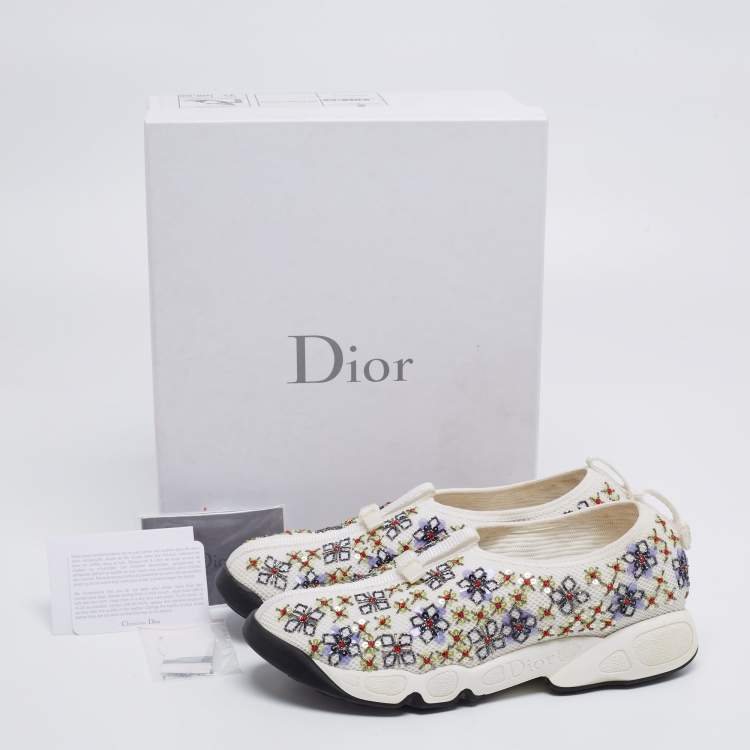 Pre Owned Dior White Mesh Embellished Fusion Slip On Sneakers Size 38