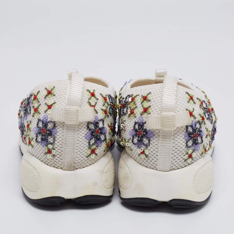 Pre Owned Dior White Mesh Embellished Fusion Slip On Sneakers Size 38