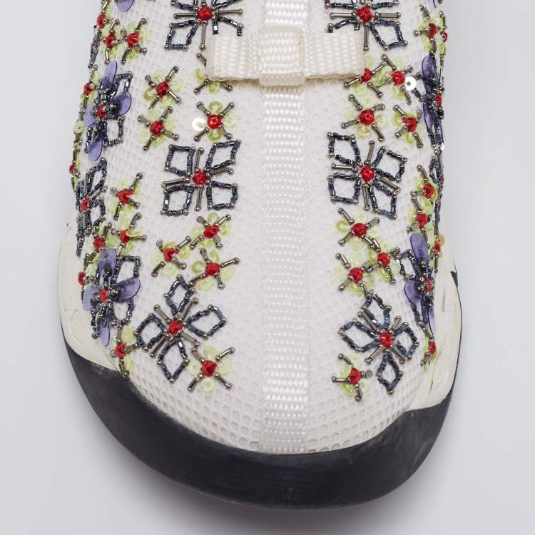 Pre Owned Dior White Mesh Embellished Fusion Slip On Sneakers Size 38