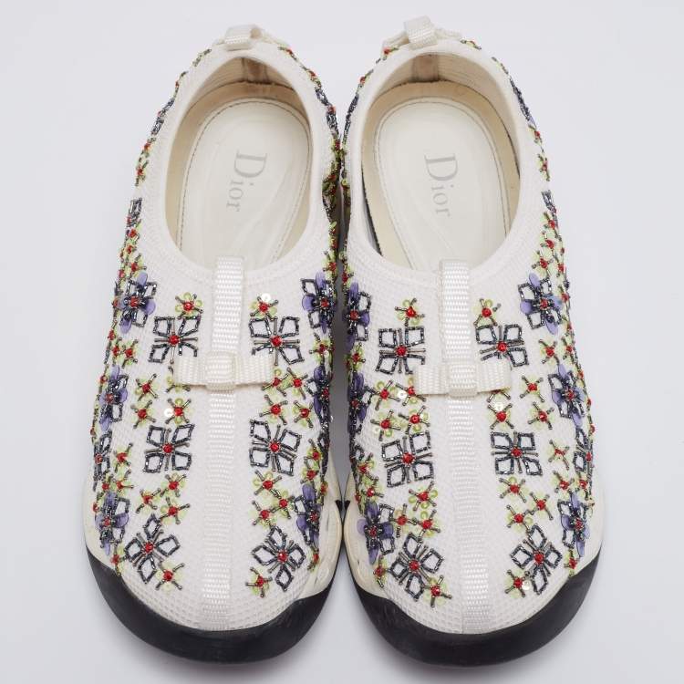 Pre Owned Dior White Mesh Embellished Fusion Slip On Sneakers Size 38