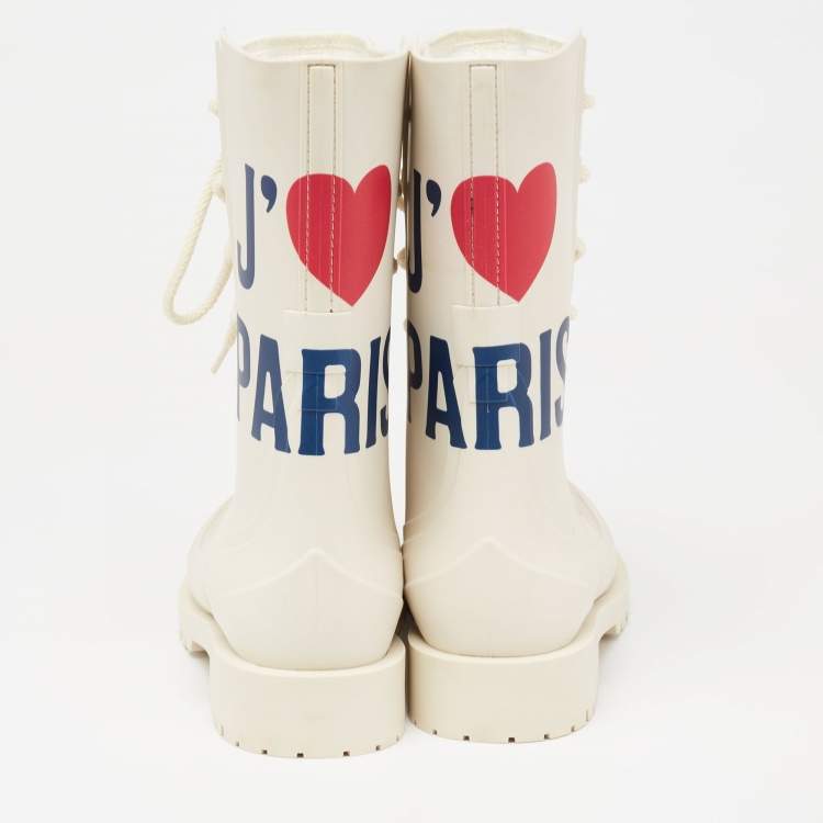 Pre Owned Dior Cream Rubber Diorcamp  Combat Boots Size 35