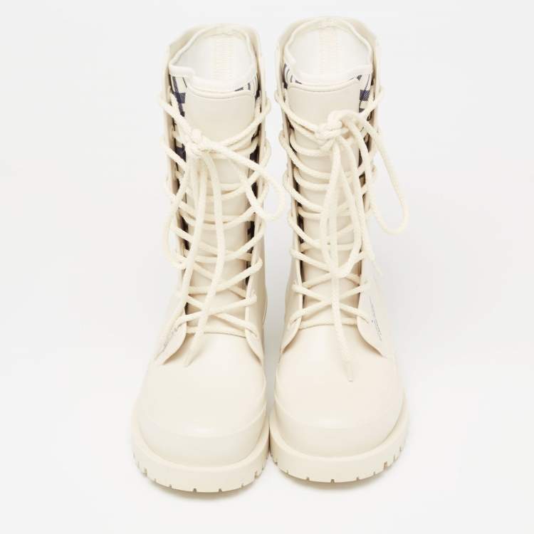Pre Owned Dior Cream Rubber Diorcamp  Combat Boots Size 35
