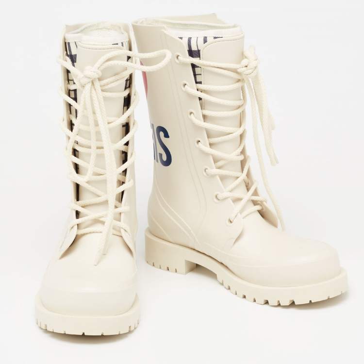 Pre Owned Dior Cream Rubber Diorcamp  Combat Boots Size 35