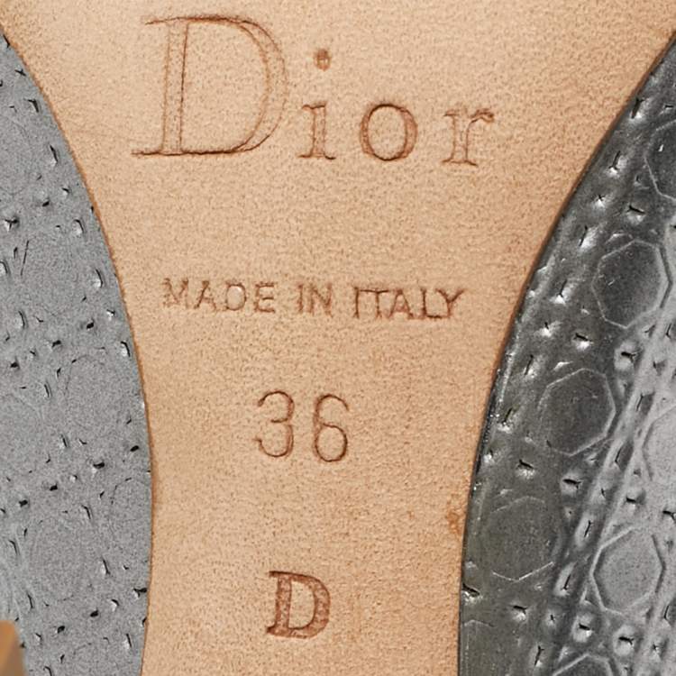 Pre Owned Dior Silver Micro Cannage Leather Cherie Pointed-Toe Pumps Size 36