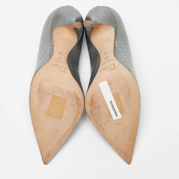 Pre Owned Dior Silver Micro Cannage Leather Cherie Pointed-Toe Pumps Size 36