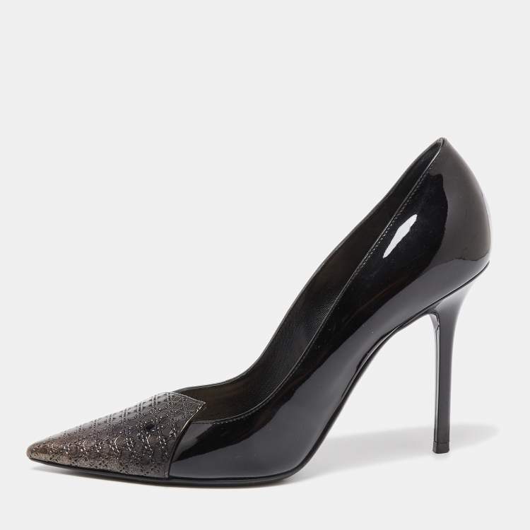 Pre Owned Dior Black Ombre Microcannage Patent Leather Cap Toe Pointed Toe Pumps Size 38.5