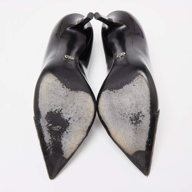 Pre Owned Dior Black Ombre Microcannage Patent Leather Cap Toe Pointed Toe Pumps Size 38.5