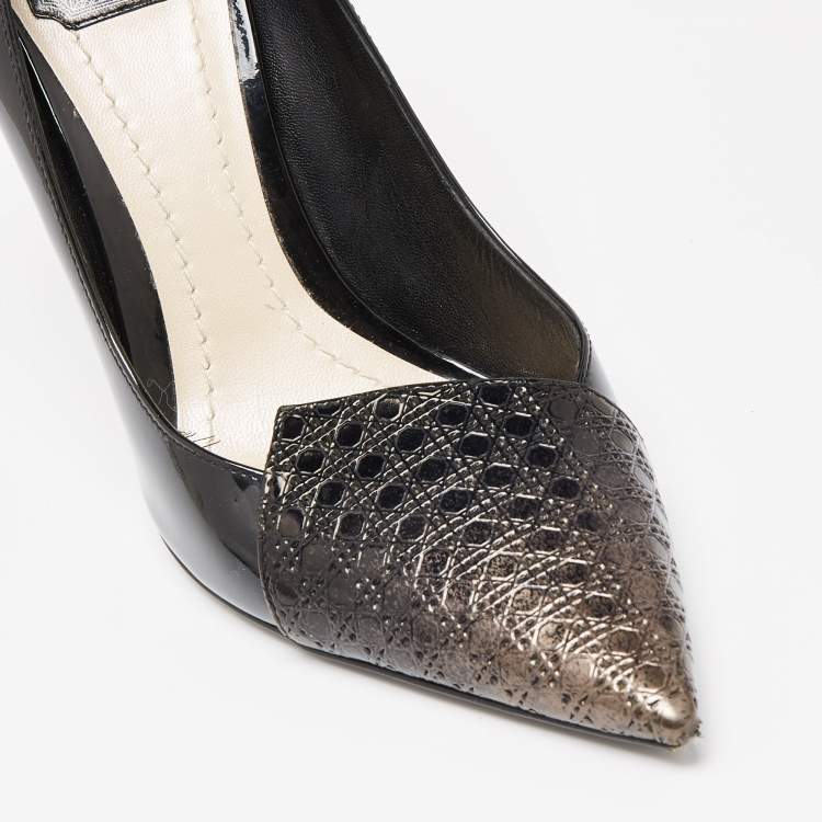 Pre Owned Dior Black Ombre Microcannage Patent Leather Cap Toe Pointed Toe Pumps Size 38.5
