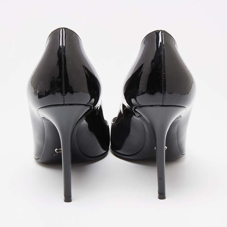 Pre Owned Dior Black Ombre Microcannage Patent Leather Cap Toe Pointed Toe Pumps Size 38.5