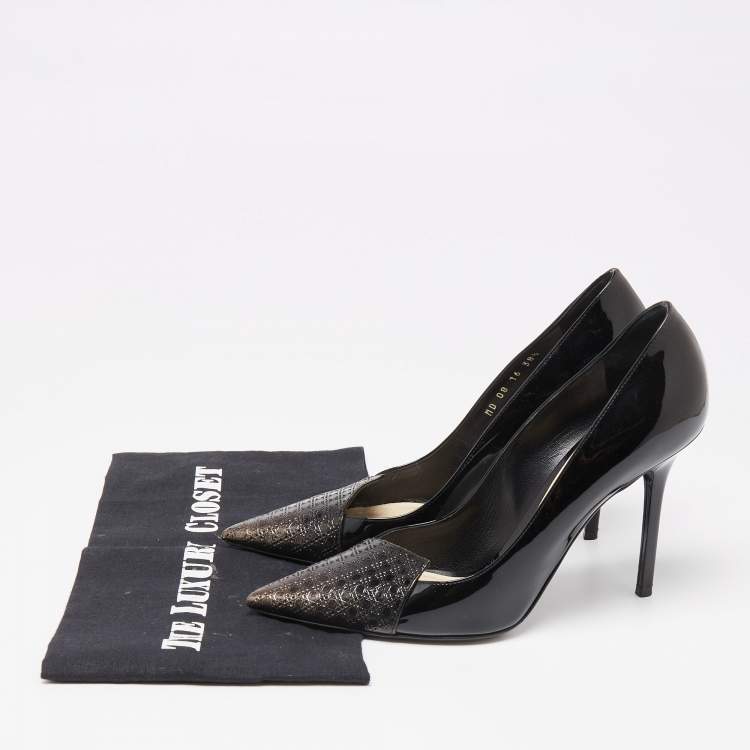Pre Owned Dior Black Ombre Microcannage Patent Leather Cap Toe Pointed Toe Pumps Size 38.5