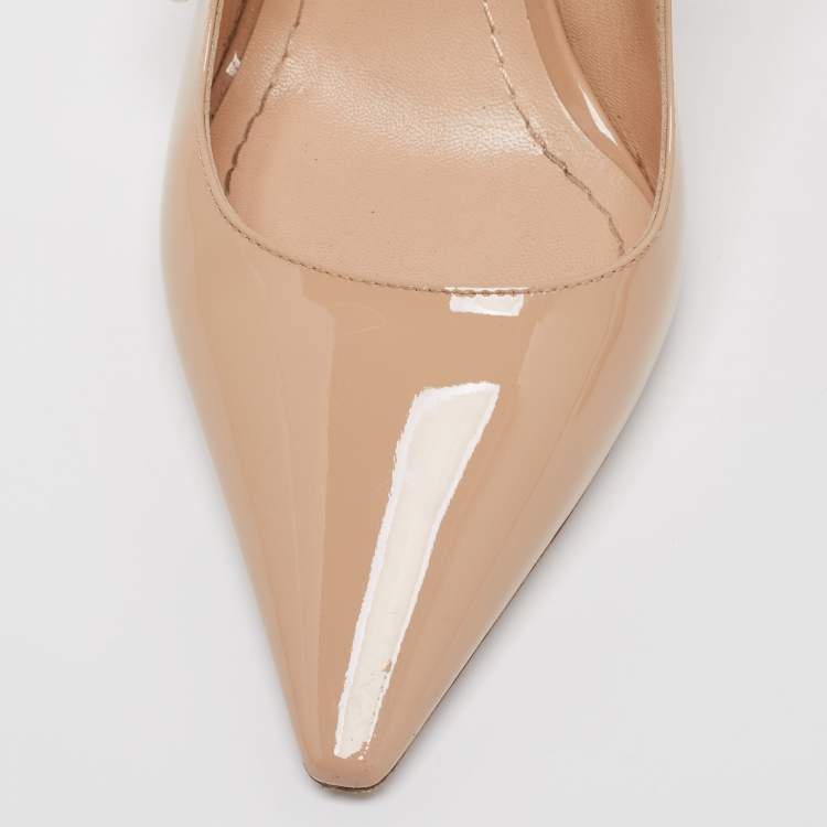 Pre Owned Dior Beige Patent Leather J'adior Slingback Pumps Size 38