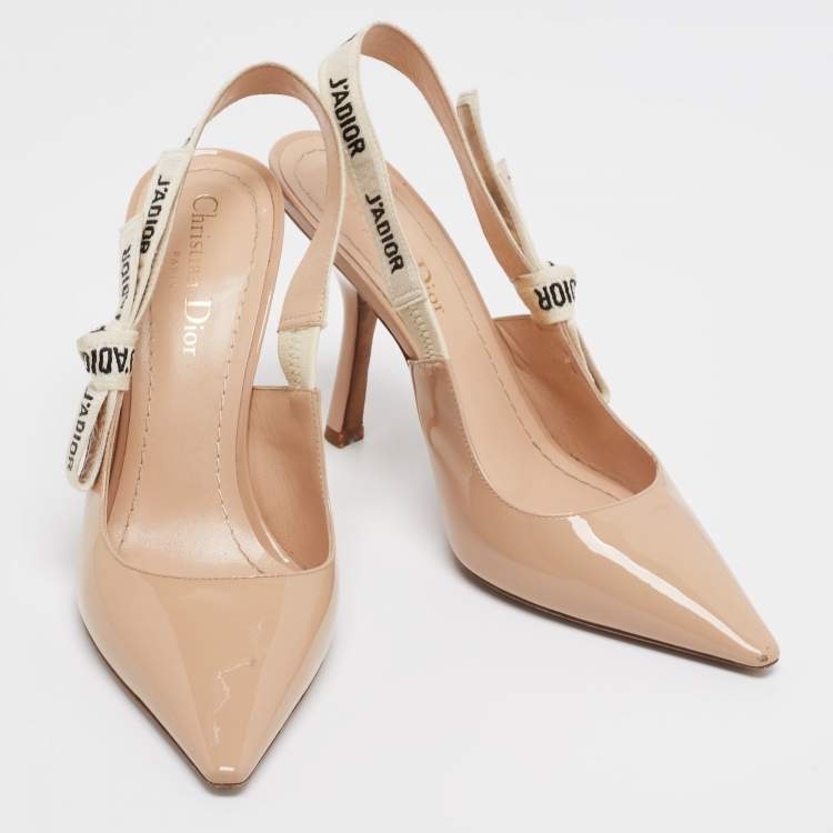 Pre Owned Dior Beige Patent Leather J'adior Slingback Pumps Size 38