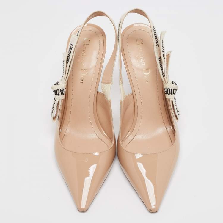 Pre Owned Dior Beige Patent Leather J'adior Slingback Pumps Size 38