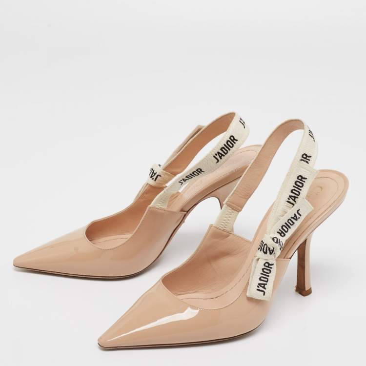 Pre Owned Dior Beige Patent Leather J'adior Slingback Pumps Size 38