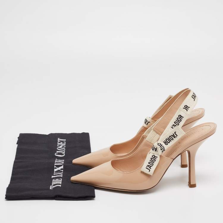 Pre Owned Dior Beige Patent Leather J'adior Slingback Pumps Size 38