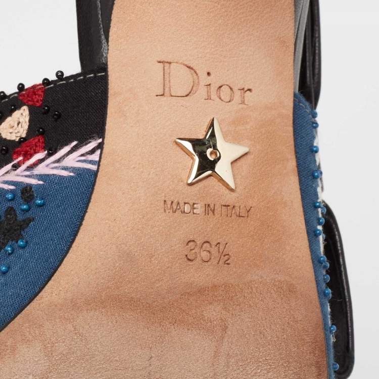 Pre Owned Dior Multicolor Leather And Fabric Embroidered Peace Pointed Toe Slingback Sandals Size 36.5