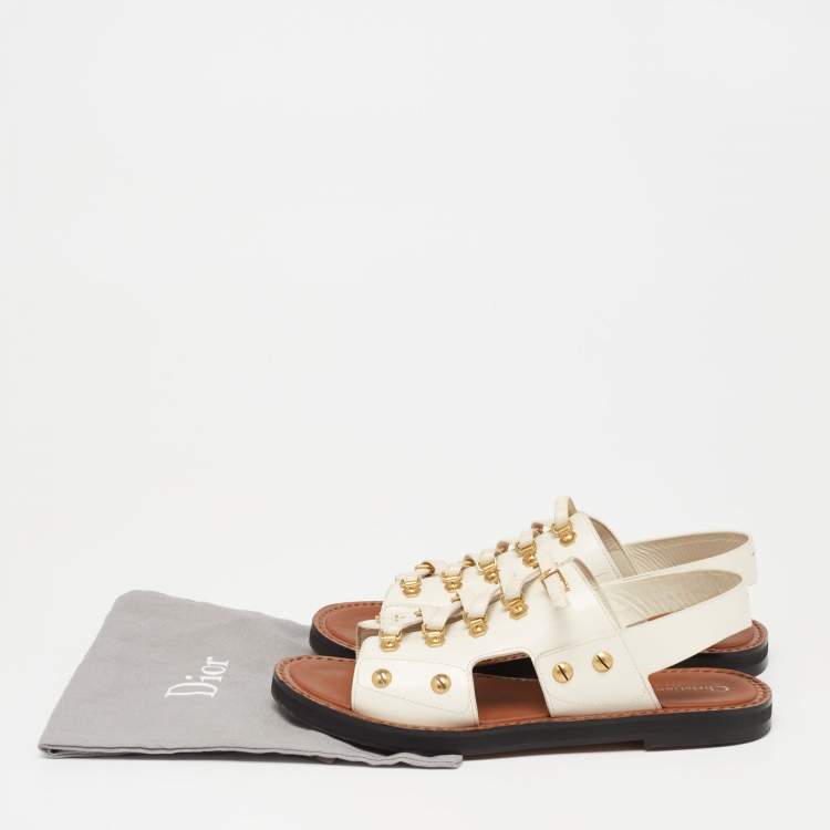 Pre Owned Dior Cream Leather Wildior Slingback Flat Sandals Size 40