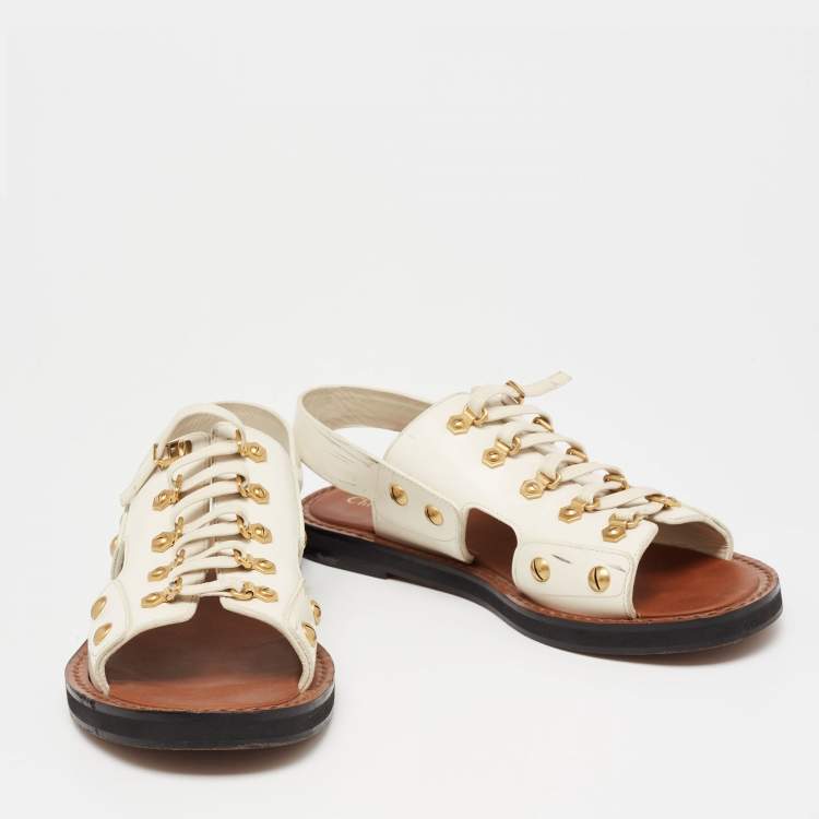 Pre Owned Dior Cream Leather Wildior Slingback Flat Sandals Size 40