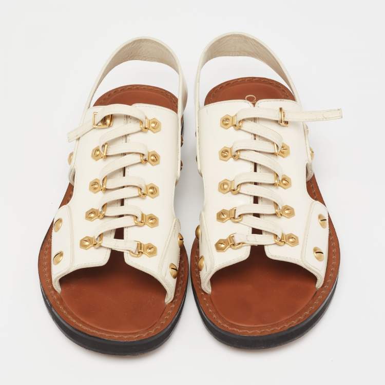 Pre Owned Dior Cream Leather Wildior Slingback Flat Sandals Size 40
