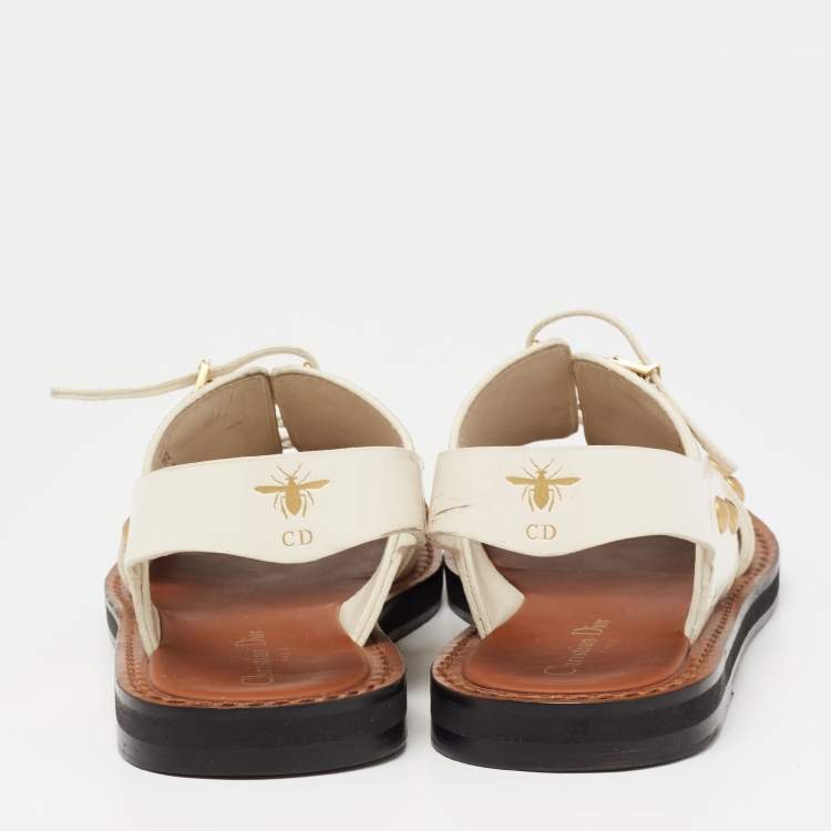 Pre Owned Dior Cream Leather Wildior Slingback Flat Sandals Size 40