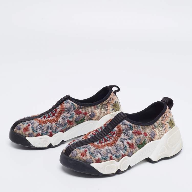 Pre Owned Dior Multicolor Bead Embroidered Mesh Fusion Slip-On Sneakers Size 36