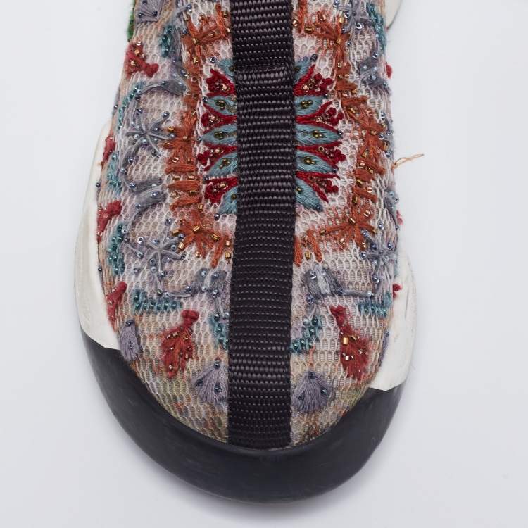 Pre Owned Dior Multicolor Bead Embroidered Mesh Fusion Slip-On Sneakers Size 36