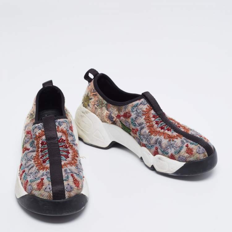 Pre Owned Dior Multicolor Bead Embroidered Mesh Fusion Slip-On Sneakers Size 36