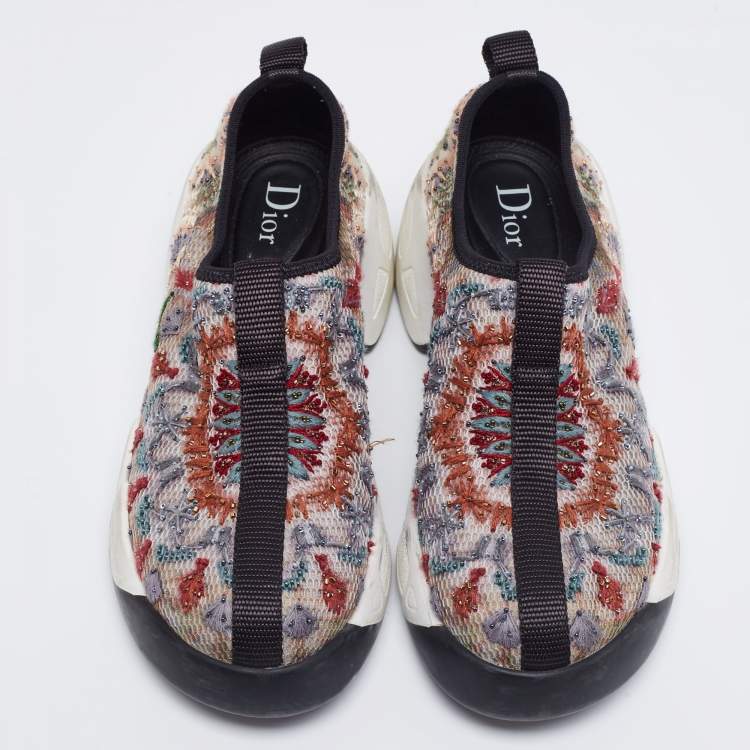 Pre Owned Dior Multicolor Bead Embroidered Mesh Fusion Slip-On Sneakers Size 36