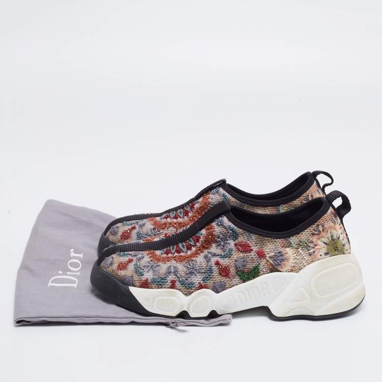 Pre Owned Dior Multicolor Bead Embroidered Mesh Fusion Slip-On Sneakers Size 36