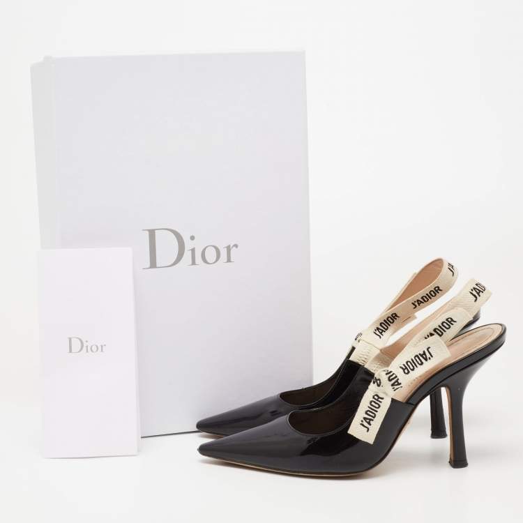 مملوكة مسبقًا Dior Black Patent Leather J'adior Slingback Pumps Size 37