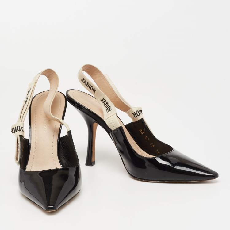 مملوكة مسبقًا Dior Black Patent Leather J'adior Slingback Pumps Size 37