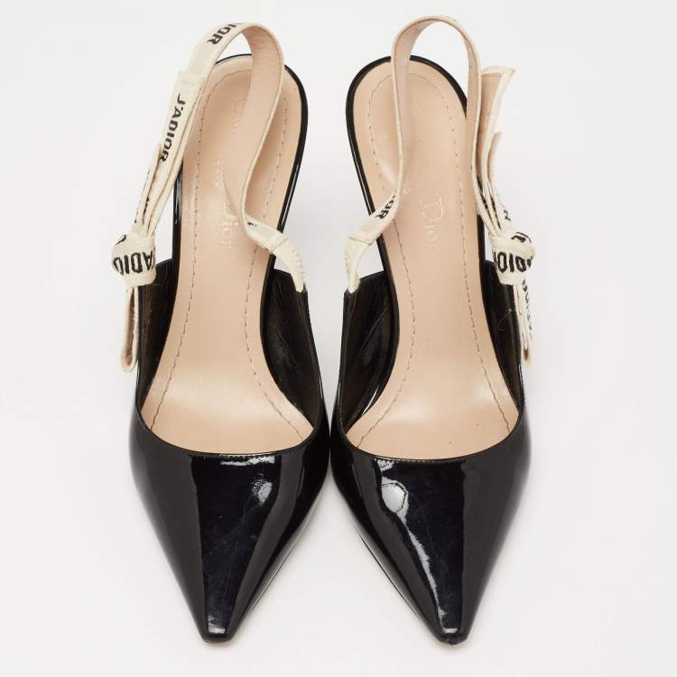 مملوكة مسبقًا Dior Black Patent Leather J'adior Slingback Pumps Size 37