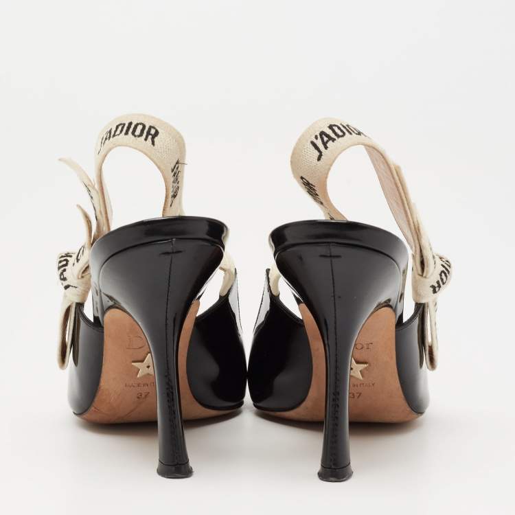 مملوكة مسبقًا Dior Black Patent Leather J'adior Slingback Pumps Size 37
