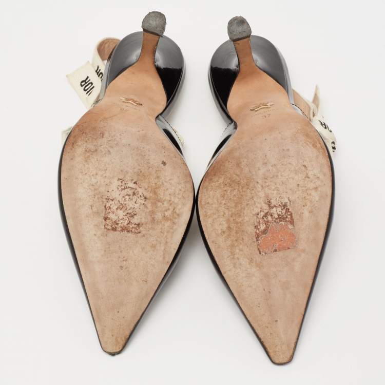 مملوكة مسبقًا Dior Black Patent Leather J'adior Slingback Pumps Size 37