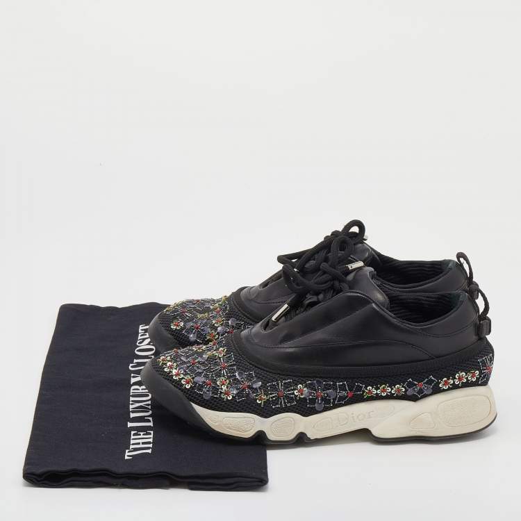مملوكة مسبقًا Dior Black Leather And Mesh Embellished Low Top Sneakers Size 37.5