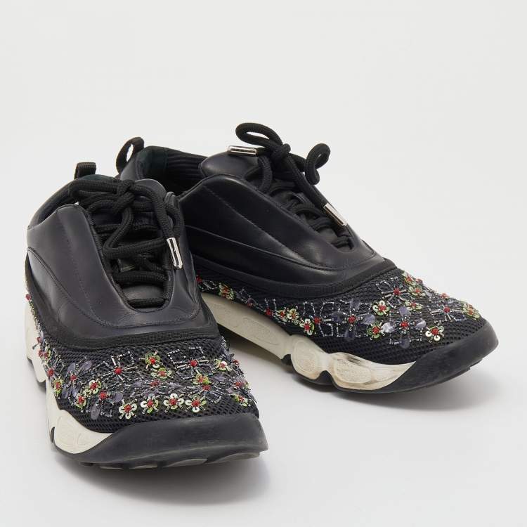 مملوكة مسبقًا Dior Black Leather And Mesh Embellished Low Top Sneakers Size 37.5