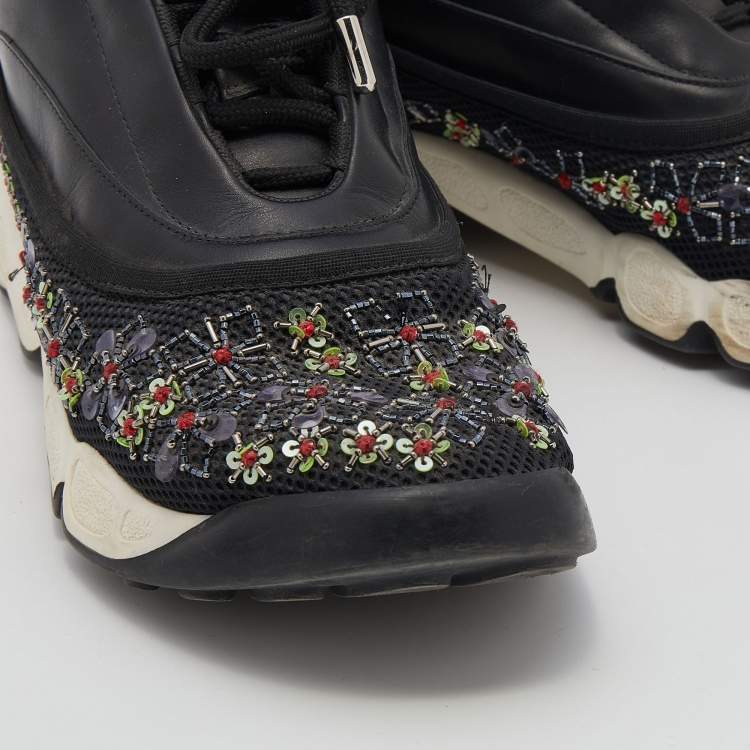 مملوكة مسبقًا Dior Black Leather And Mesh Embellished Low Top Sneakers Size 37.5
