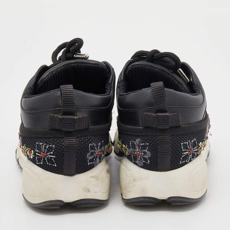 مملوكة مسبقًا Dior Black Leather And Mesh Embellished Low Top Sneakers Size 37.5