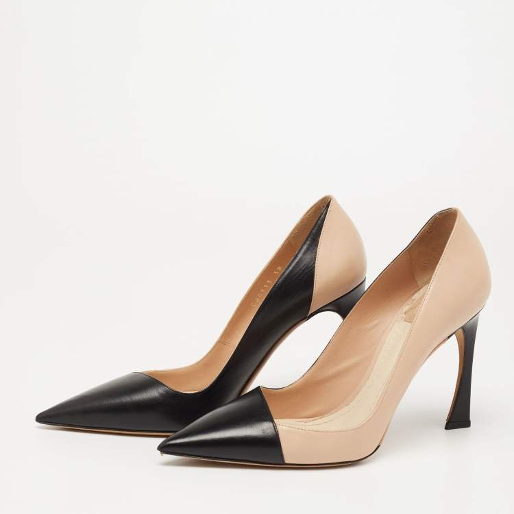 Pre Owned Dior Two Tone Leather Pointed Toe Pumps Size 38
