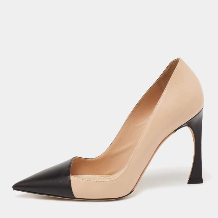 Pre Owned Dior Two Tone Leather Pointed Toe Pumps Size 38