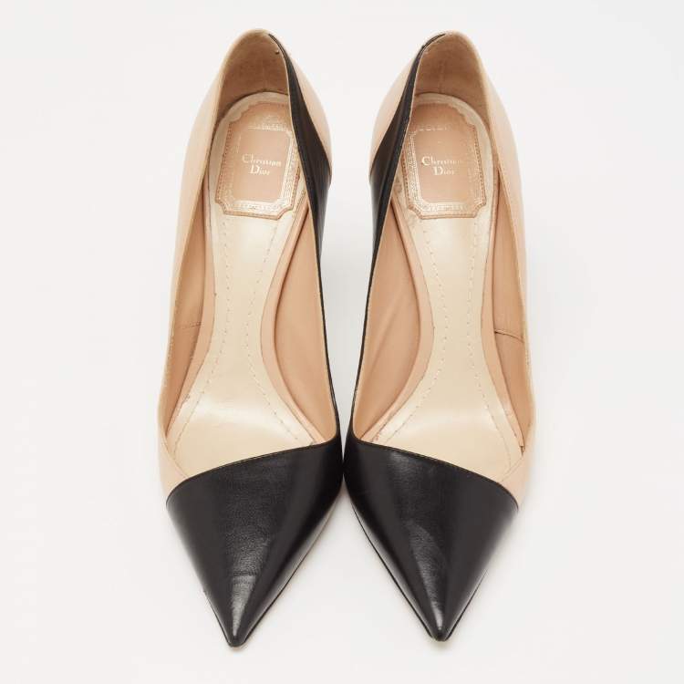 Pre Owned Dior Two Tone Leather Pointed Toe Pumps Size 38
